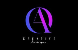 Bunte rosa und blaue Ao Ao Letters Design Logo Logo Konzept mit Serifenschrift und eleganter Vektorgrafik. vektor