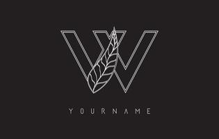 weißes Umriss-W-Buchstaben-Logo mit Umriss-Blatt-Design. Vektorgrafik, Symbol, Konzept für Ihr persönliches Branding oder Unternehmen. vektor