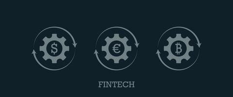 fintech ikon. finansledningskoncept. dollar, euro, bitcoin symbol. platt vektor ikon