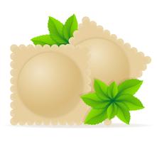 dumplings ravioli av deg med en fyllning och gröna vektor illustration
