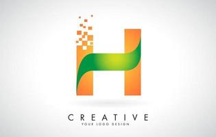 bokstaven h logotypdesign i ljusa färger med krossade små block på vit bakgrund. vektor