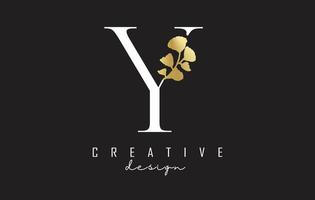 y-Brief-Logo-Design mit rosa Kreis und grünen Blättern. Vektorillustration mit botanischen Elementen. Naturvektor-Vorlagen-Design-Konzept mit y-Buchstaben. vektor