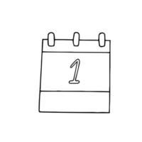 kalendersida med hand nummer 1 ritad i doodle-stil. enkel skandinavisk liner. början av månaden, nytt år, planering, verksamhet, datum. enda element för designikon, klistermärke vektor
