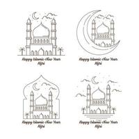 Satz von frohen islamischen Neujahr Hijri Monoline oder Strichzeichnungen im Stil von Vektorgrafiken vektor