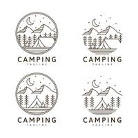 samling camping logotyp eller illustration monoline eller line art stil vektor