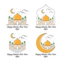 uppsättning av lyckligt islamiskt nytt år hijri monoline eller linjekonst stil vektorillustration vektor