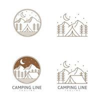 samling camping logotyp eller illustration i linje stil vektor