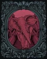 illustration vintage elefant med gravyr stil vektor
