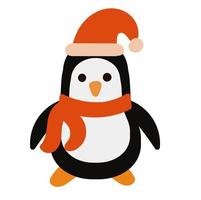 söt liten pingvin i julmössa och halsduk vektor