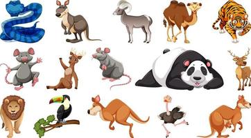 uppsättning av olika vilda djur seriefigurer vektor