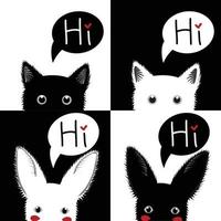 svart och vit katt och kanin smygande gratulationskort vektor