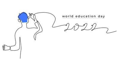 kontinuerlig en rad man skriver World Education Day 2022 vektor