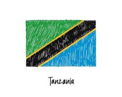 Tansania Flag Marker Whiteboard oder Bleistiftskizze Illustration Vektor