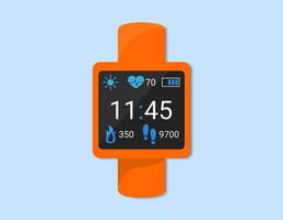 smart klocka närbild isolerade. fitnessarmband, smartband som visar tid, indikatorer på puls, steg och kalorier på displayen. platt vektor illustration