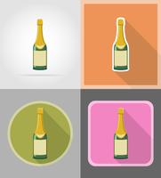flaska champagne platt ikoner vektor illustration