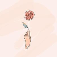 roskonstteckning minimalism stil av en hand som håller blomma. vektor design illustration eps10.