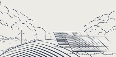 solpaneler och vindkraftverk eller alternativa energikällor. ekologiskt hållbar energiförsörjning. vektor illustration design.