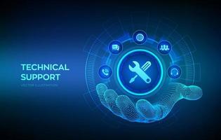 Symbol für technischen Support in der Roboterhand. Kundenhilfe. technischer Support. Kundenservice, Geschäfts- und Technologiekonzept. Vektor-Illustration. vektor