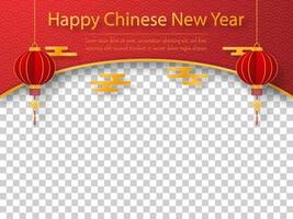 kinesiskt nyår transparent bakgrundsvykort med kinesisk lykta vektor