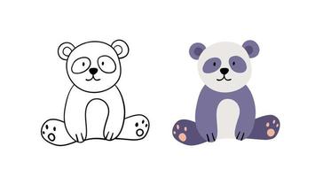 söta handritade pandadjur. vektor platt illustration björn. kontur och färgversion.