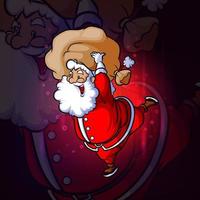 Der glückliche Weihnachtsmann mit einem Sack voller Geschenk-Esport-Maskottchen-Design vektor
