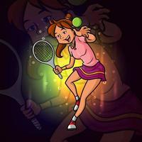 das Mädchen-Tennisspieler-Esport-Logo-Design vektor