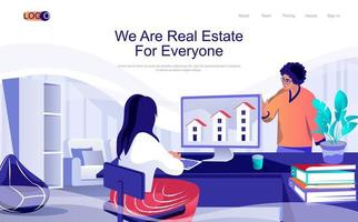 fastighetskoncept isometrisk målsida. människor väljer hus för uthyrning eller köp, mäklare säljer bostäder till framtida ägare, 3d webbanner. vektorillustration i platt design för webbplatsmall vektor
