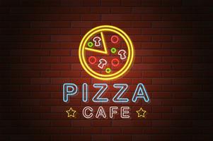glödande neon skylt pizza cafe vektor illustration