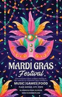 mardi gras mask och pärlor festival affisch vektor