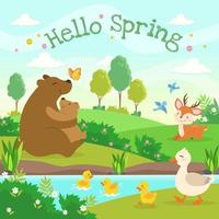 djur välkomnar våren vektor