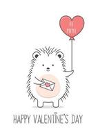 süßer Valentinstag Igel mit Liebesbrief und Ballon vektor