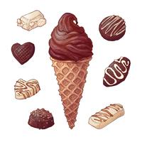 Sätt glass chokladmut, handritning. Vektor illustration