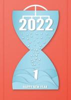 Frohes neues Jahr 2022. Template-Design für Cover-Buch, Banner, Einladung, Poster, Flyer. Vektorillustration im Scherenschnitt und im Handwerksstil. vektor