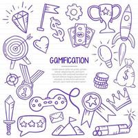 Gamification Life Doodle handgezeichnet mit Umrissstil auf Papierbücherlinie vektor