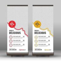 Kreative Speisekarte, Restaurant Roll Up Banner Vorlage Vektordesign, Fast Food und Restaurant Beschilderung Standee Pull Up x Banner Design vektor