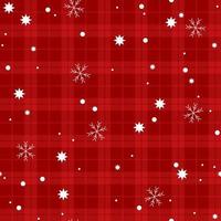 jul röd tartan pläd vektor sömlösa mönster bakgrund med vinter snö, snöflingor och stjärnor