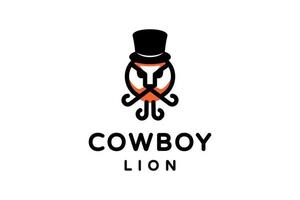 cowboylejon med stil platt minimalistisk i bakgrunden vit, vektor mall logotyp design redigerbar