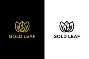 Vektor-Logo-Design-Blatt mit Strichzeichnungen, in den Farben Gold und Schwarz vektor