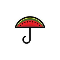 Doppelbedeutung Logo-Design-Kombination aus Regenschirm und Wassermelone vektor