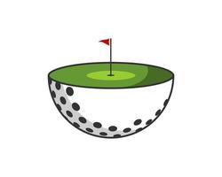 halv golfboll med golfbana på toppen vektor