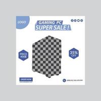 Gaming-PC Social Media Post Template Design kostenloser Vektor