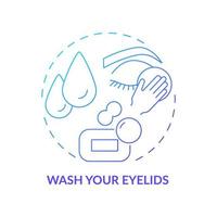 Waschen Sie das Symbol für das Farbverlaufskonzept der Augenlider. Empfehlungen des Augenarztes in die Praxis umsetzen. Reinigung um die Augen abstrakte Idee dünne Linie Illustration. Vektor isolierte Umriss-Farbzeichnung