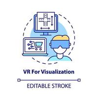 vr für das Symbol für das Visualisierungskonzept. Interneteinkauf. Auswahl von Produkten im Geschäft praktisch abstrakte Idee dünne Linie Illustration. Vektor isolierte Umriss-Farbzeichnung. bearbeitbarer Strich