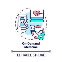 Symbol für das On-Demand-Medizinkonzept. Apotheke bestellt Lieferung. Digitalisierung des Gesundheitswesens abstrakte Idee dünne Linie Illustration. Vektor isolierte Umriss-Farbzeichnung. bearbeitbarer Strich