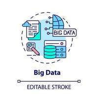 big data koncept ikon. företags- och industriservice. samla in och analysera information abstrakt idé tunn linje illustration. vektor isolerade kontur färgritning. redigerbar linje