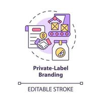 Private Label-Branding-Konzept-Symbol. Geschäft und Handel. Art der Marketingstrategie. Markenplanung abstrakte Idee dünne Linie Illustration. Vektor isolierte Umriss-Farbzeichnung. bearbeitbarer Strich