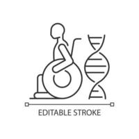 Lineares Symbol für Muskeldystrophie. genetische Störung. fortschreitende Muskeldegeneration und -schwäche. dünne Linie anpassbare Illustration. Kontursymbol. Vektor isolierte Umrisszeichnung. bearbeitbarer Strich