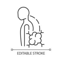 pathologische Skoliose lineares Symbol. gutartiger Knochentumor. Seitwärtsabweichung der Wirbelsäule. Krümmung des Rückgrats. dünne Linie anpassbare Illustration. Kontursymbol. Vektor isolierte Umrisszeichnung. bearbeitbarer Strich