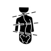 idiopatisk skolios svart glyfikon. onormal krökning i ryggraden. ryggradsdeformation. ungdomsskolios symptom. ryggmärgsproblem. siluett symbol på vitt utrymme. vektor isolerade illustration