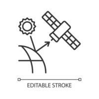 Lineares Symbol für Fernerkundungssatelliten. Konzeptualisierung der digitalen Erde. Planetenreplik erstellen. dünne Linie anpassbare Illustration. Kontursymbol. Vektor isolierte Umrisszeichnung. bearbeitbarer Strich